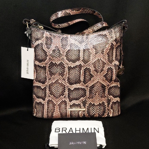 BRAHMIN KATIE Brown Snake Print Crossbody - Picture 2 of 12